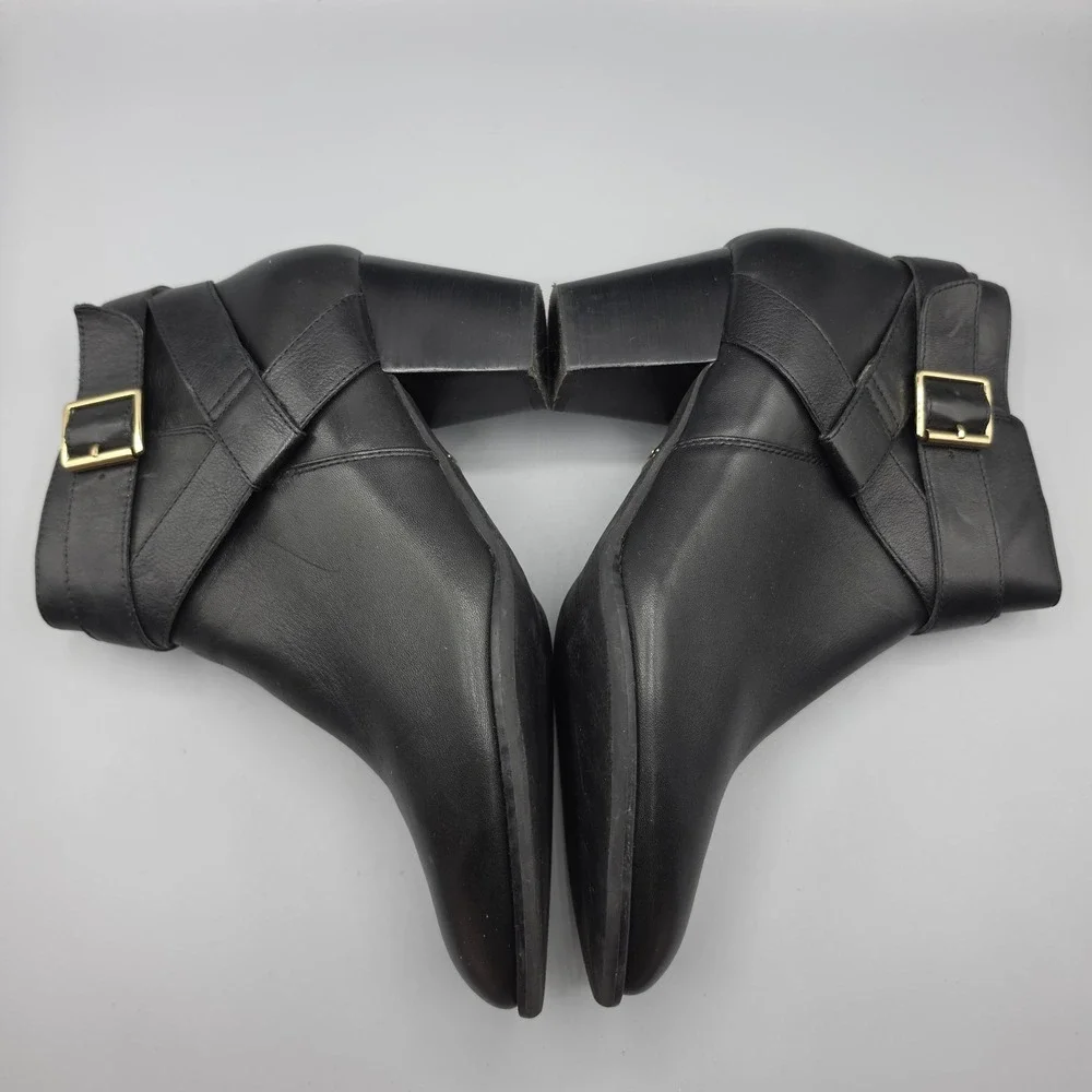 Vionic Trinity  Booties Womens 10 Black Leather Classic Buckle Strap Zip Comfort